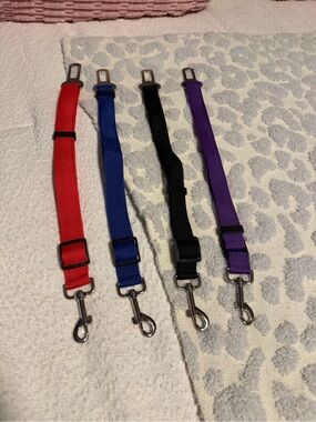 Adjustable Red, Blue, Black, and Purple Small Pet Seat Belt Tethers